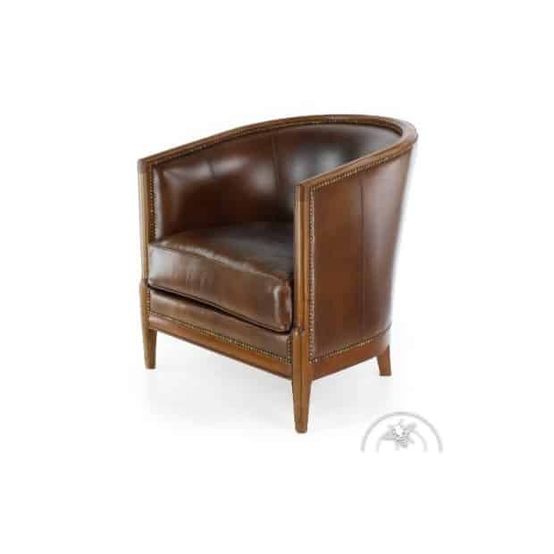 Fauteuil club style ancien en cuir marron