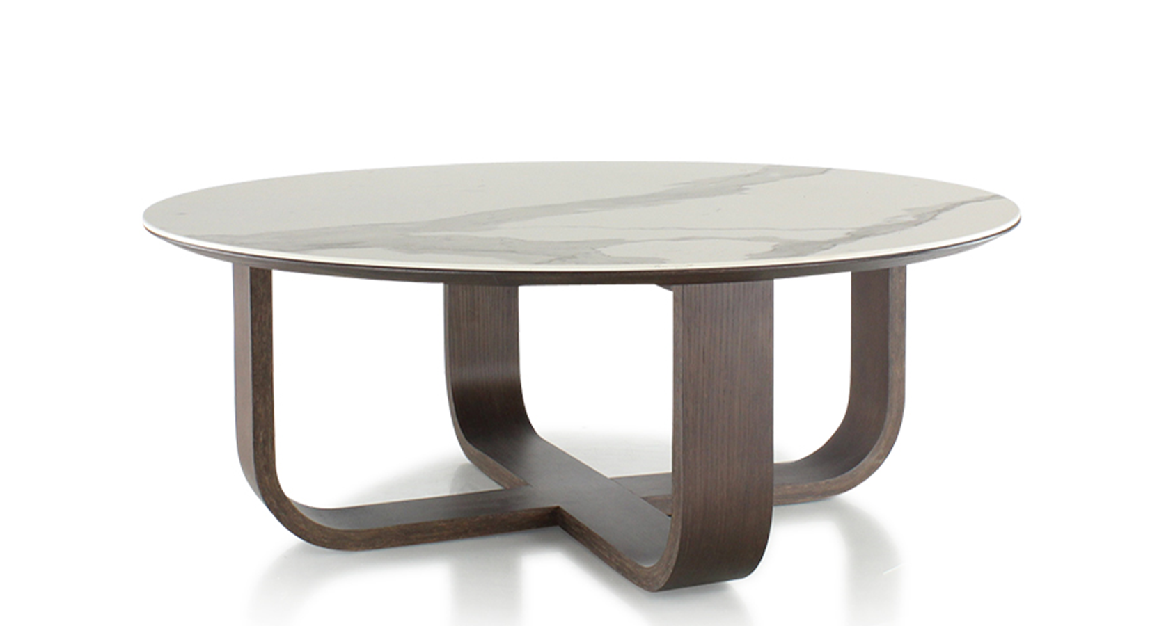 Table basse ronde en chêne foncé dessus céramique effet marbre blanc ...