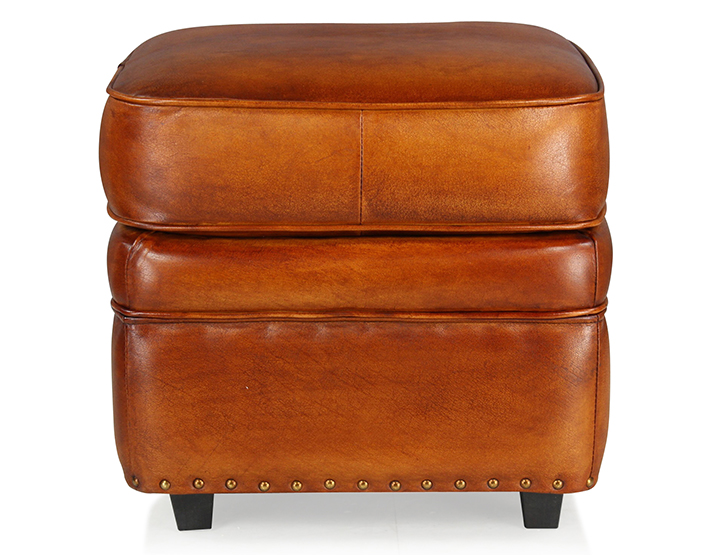 Pouf cuir marron clair Middletown Maison Saulaie