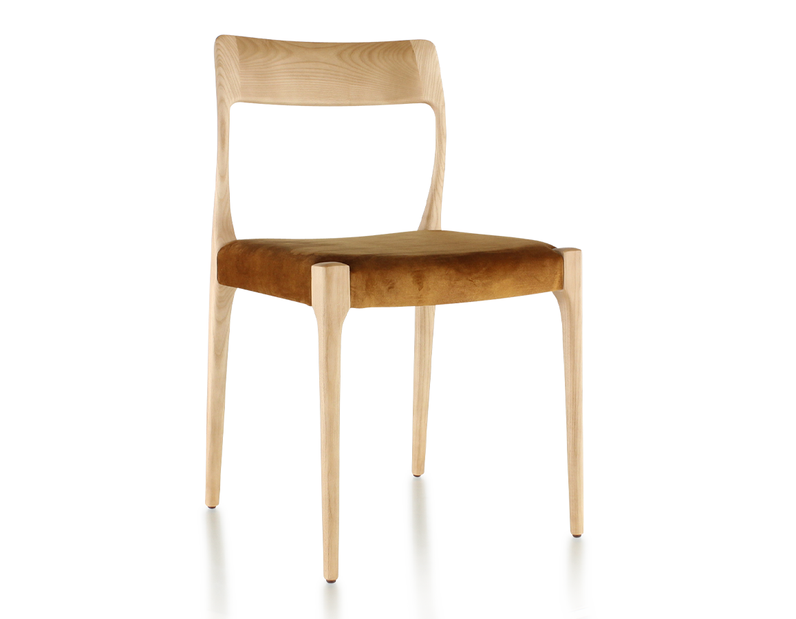 Chaise scandinave bois teinte naturelle assise tissu velours bronze - Zélie