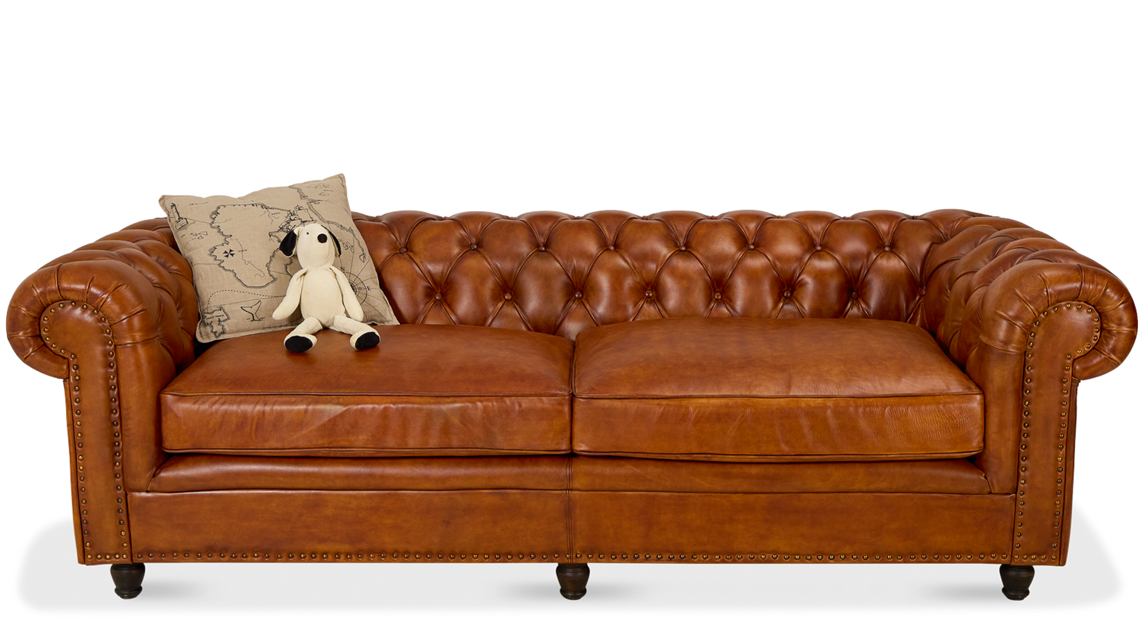 Canapé chesterfield cuir marron clair places Philip Maison
