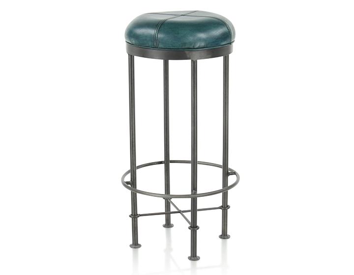 Tabouret de bar cuir bleu et métal - Eliott | Maison Saulaie