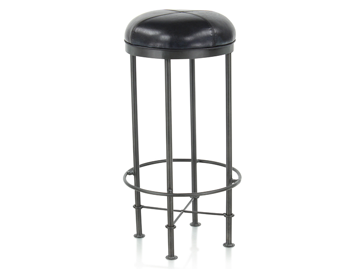 Tabouret de bar cuir noir et métal - Eliott | Maison Saulaie