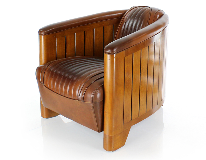 Fauteuil Club Vintage En Cuir Marron – Coussin Amovible, Design Ancien
