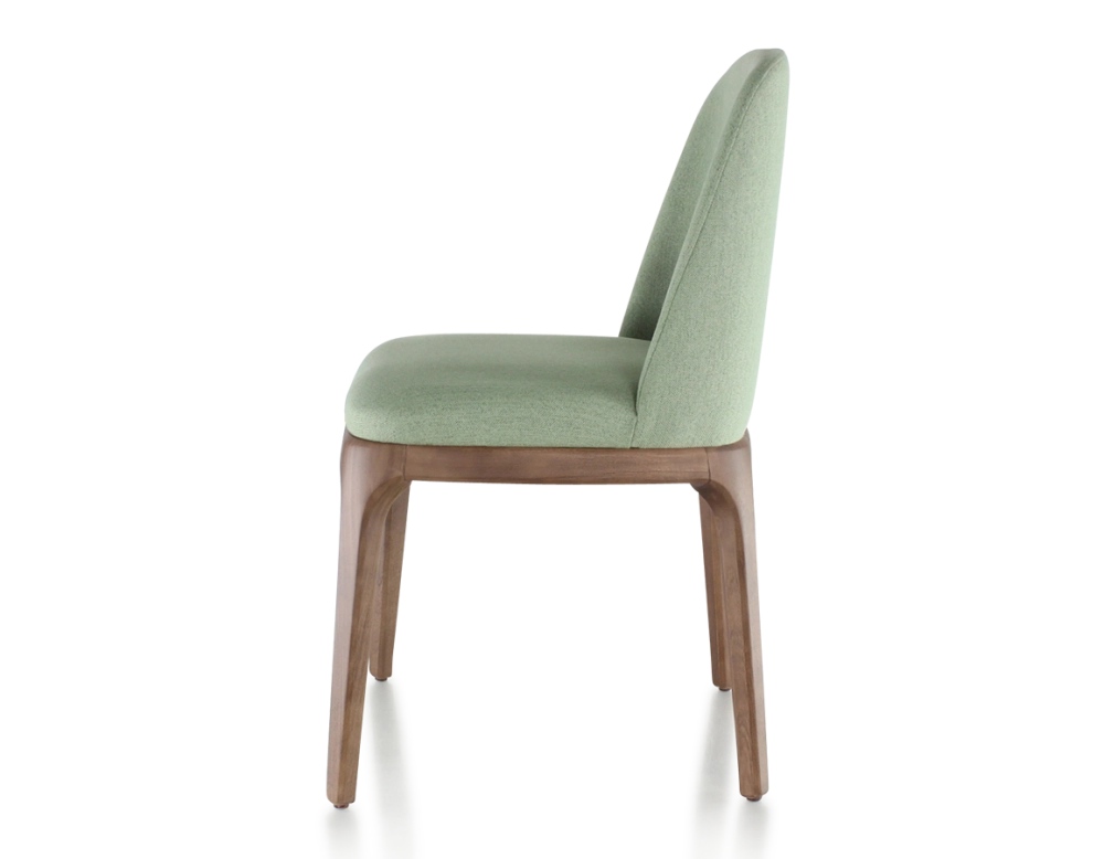 Designer chair dark brown stained wood and sage green fabric Designer chair dark brown stained wood and sage green fabric