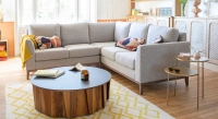 Canapé d'angle 6 places avec angle droit plus long tissu bouclé taupe clair (2G - A - 3D) Canapé d'angle 6 places avec angle droit plus long tissu bouclé taupe clair (2G - A - 3D)
