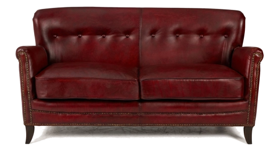2 seater leather club sofa Bordeaux studded armrests