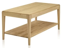 Table basse rectangulaire en chêne naturel avec tablette 100x50 cm