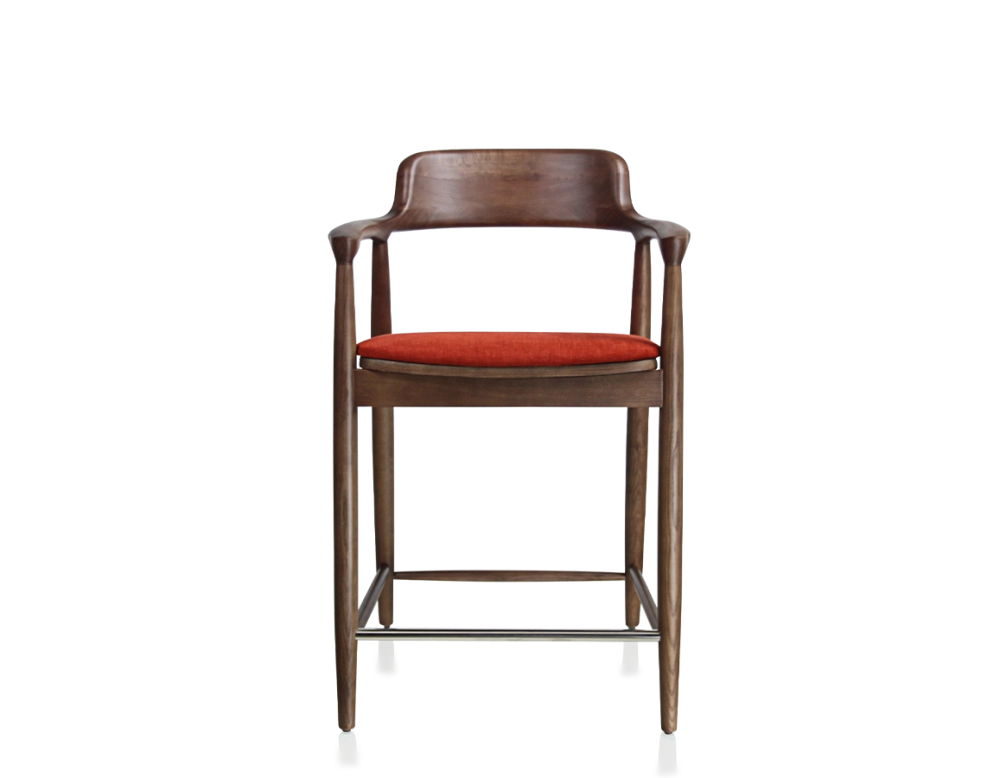 Bar stool h60 cm natural tint wood burnt orange fabric seat Bar stool h60 cm natural tint wood burnt orange fabric seat