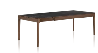 Table extensible en chêne et céramique allonges céramique avec bois teinte marron foncé et plateau et allonges céramique effet ardoise 140x90 cm