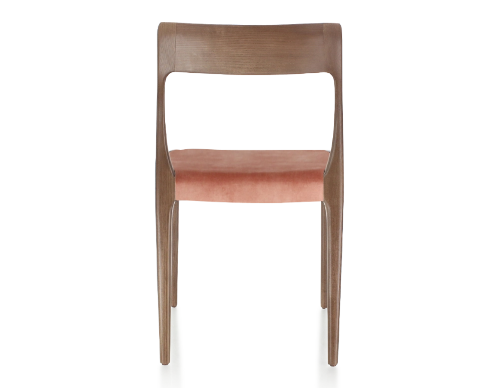 Scandinavian chair wood stained dark brown seat pale pink velvet fabric Scandinavian chair wood stained dark brown seat pale pink velvet fabric