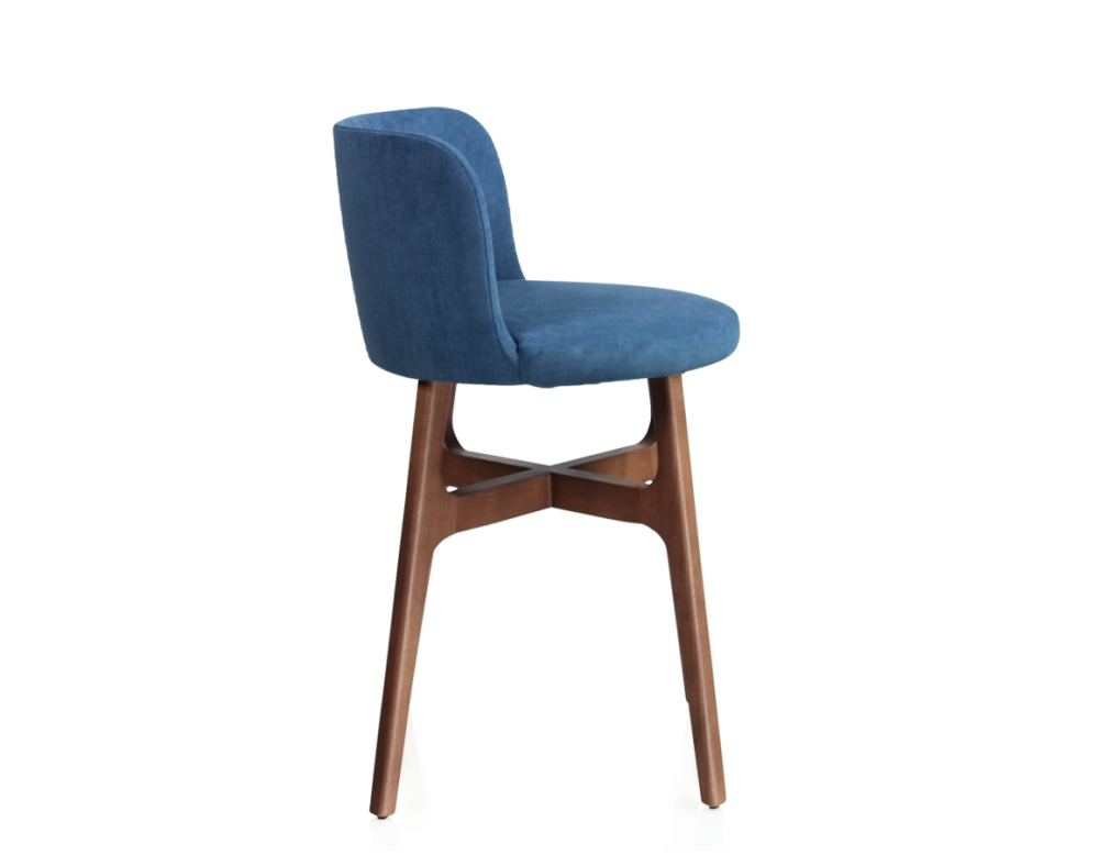 Bar stool h60 cm walnut-stained wood, denim-blue fabric seat Bar stool h60 cm walnut-stained wood, denim-blue fabric seat