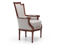 Fauteuil bergère style Louis XVI bois teinte ancienne et tissu beige naturel