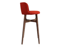 Bar stool h80 cm dark brown stained wood, burnt orange fabric seat Bar stool h80 cm dark brown stained wood, burnt orange fabric seat