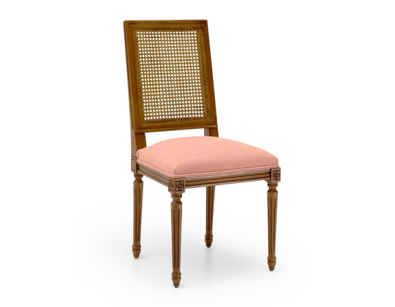 Chaise ancienne style Louis XVI dossier canné assise tissu rose corail