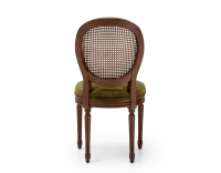 Chaise ancienne style Louis XVI bois teinte marron foncée dossier canné assise tissu velours vert olive Chaise ancienne style Louis XVI bois teinte marron foncée dossier canné assise tissu velours vert olive