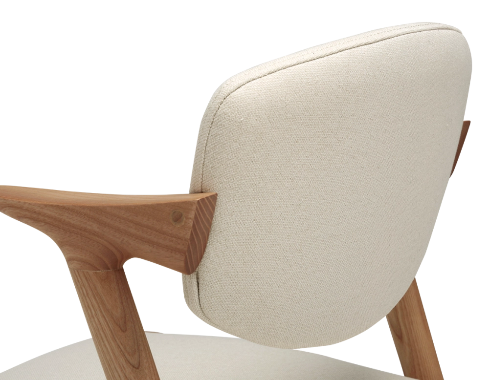 Chaise scandinave bois teinte naturelle assise tissu blanc cassé Chaise scandinave bois teinte naturelle assise tissu blanc cassé
