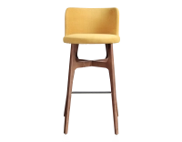 Bar stool h80 cm walnut-stained wood, yellow fabric seat Bar stool h80 cm walnut-stained wood, yellow fabric seat