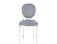 Chaise ancienne style Louis XVI bois teinte blanche cérusée et tissu chevron bleu