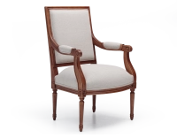 Fauteuil ancien style Louis XVI bois teinte ancienne et tissu beige naturel Fauteuil ancien style Louis XVI bois teinte ancienne et tissu beige naturel