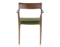 Chaise scandinave avec accoudoirs bois teinte marron foncé assise tissu vert olive Chaise scandinave avec accoudoirs bois teinte marron foncé assise tissu vert olive