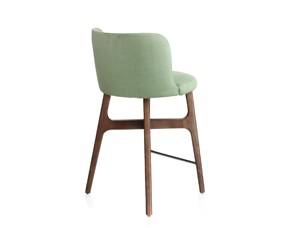 Tabouret de bar h60 cm bois teinte marron foncé assise tissu vert Tabouret de bar h60 cm bois teinte marron foncé assise tissu vert