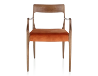 Scandinavian armchair with armrests walnut-stained wood, terracotta velvet seat Scandinavian armchair with armrests walnut-stained wood, terracotta velvet seat