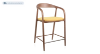 Tabouret de bar H60 cm bois teinte noyer et tissu jaune