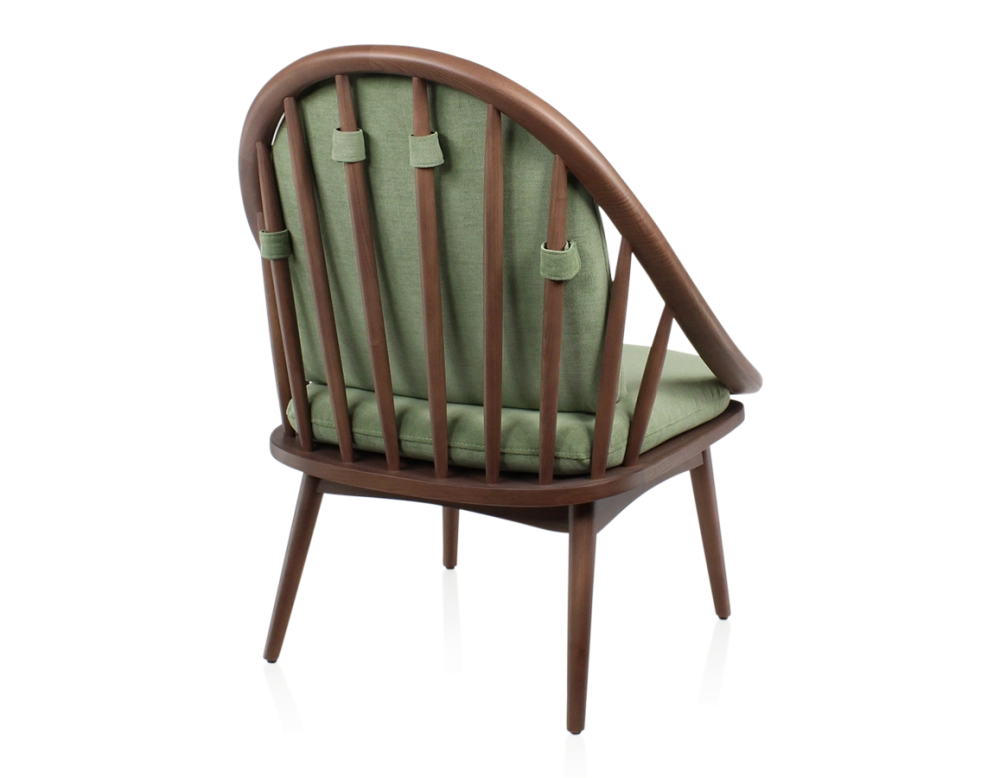 Fauteuil scandinave bois teinte noyer et tissu vert Fauteuil scandinave bois teinte noyer et tissu vert
