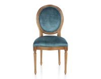Chaise ancienne style Louis XVI bois teinte ancienne et tissu velours bleu pétrole