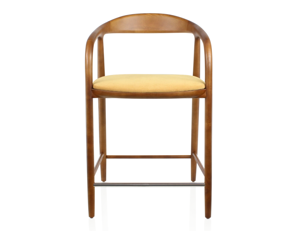 Tabouret de bar H60 cm bois teinte merisier et tissu jaune Tabouret de bar H60 cm bois teinte merisier et tissu jaune