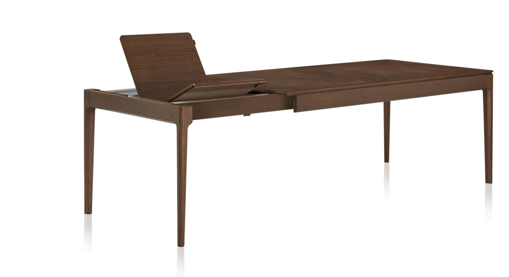 Table extensible 6 à 10 personnes en chêne et céramique allonges bois avec bois teinte marron foncé et plateau céramique brun oxydé 140x90 cm Table extensible 6 à 10 personnes en chêne et céramique allonges bois avec bois teinte marron foncé et plateau céramique brun oxydé 140x90 cm
