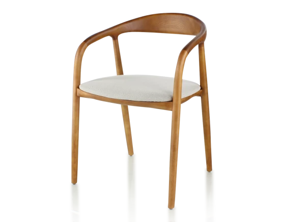Chaise scandinave bois teinte merisier et tissu beige naturel