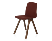 Chaise design en chêne tapissé bois teinte marron foncé assise tissu bordeaux Chaise design en chêne tapissé bois teinte marron foncé assise tissu bordeaux