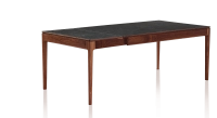 Table extensible 8 à 12 personnes en noyer et céramique allonges céramique avec bois teinte naturelle et plateau et allonges céramique effet ardoise 180x100 cm