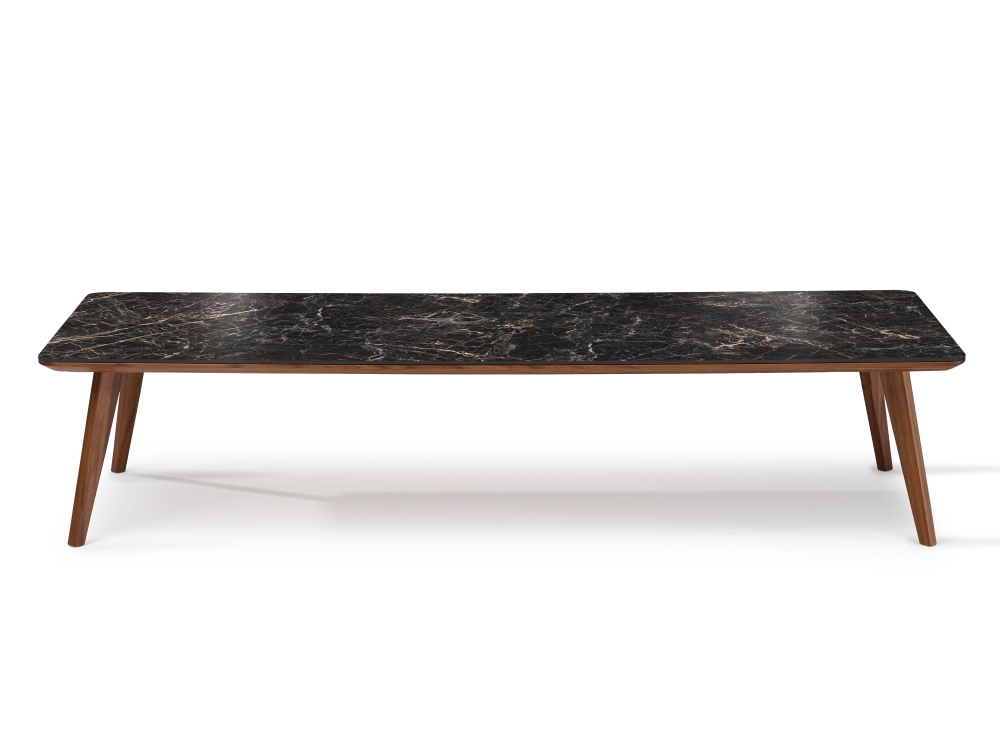 F7 rectangular coffee table in walnut and ceramic Natural stained wood and black marble effect ceramic M2 140x60x40 cm
