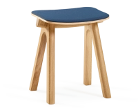 Tabouret en chêne tapissé H45 cm bois teinte naturelle assise tissu bleu marine