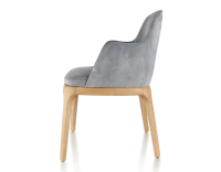 Chaise design avec accoudoirs bois teinte naturelle et tissu velours gris