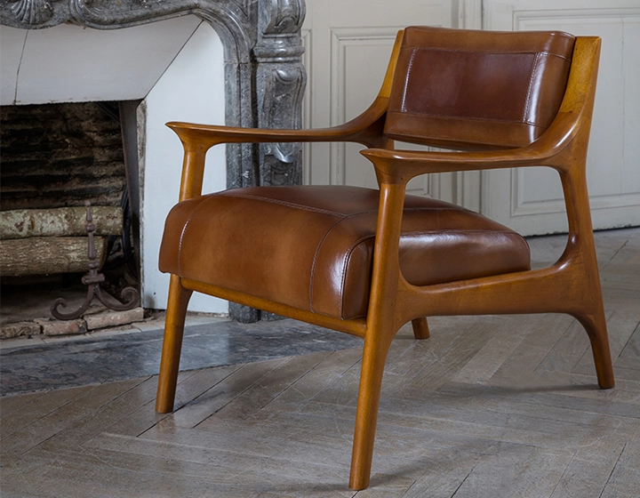 Fauteuil scandinave cuir marron vintage Fauteuil scandinave cuir marron vintage
