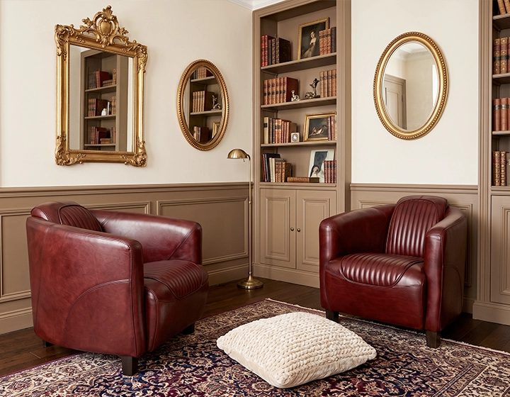 Sillón club de piel rojo carmín