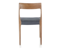 Scandinavian chair walnut-stained wood, grey fabric seat Scandinavian chair walnut-stained wood, grey fabric seat