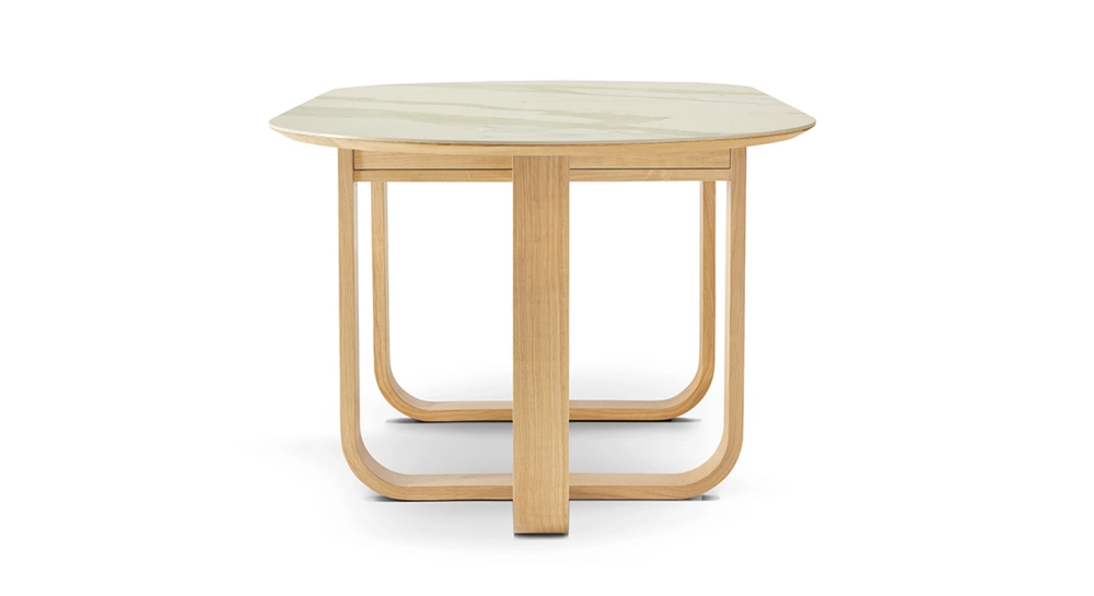 Table salle à manger en chêne et céramique 8 à 10 personnes avec bois teinte naturelle et plateau céramique effet marbre blanc 210x100 cm Table salle à manger en chêne et céramique 8 à 10 personnes avec bois teinte naturelle et plateau céramique effet marbre blanc 210x100 cm