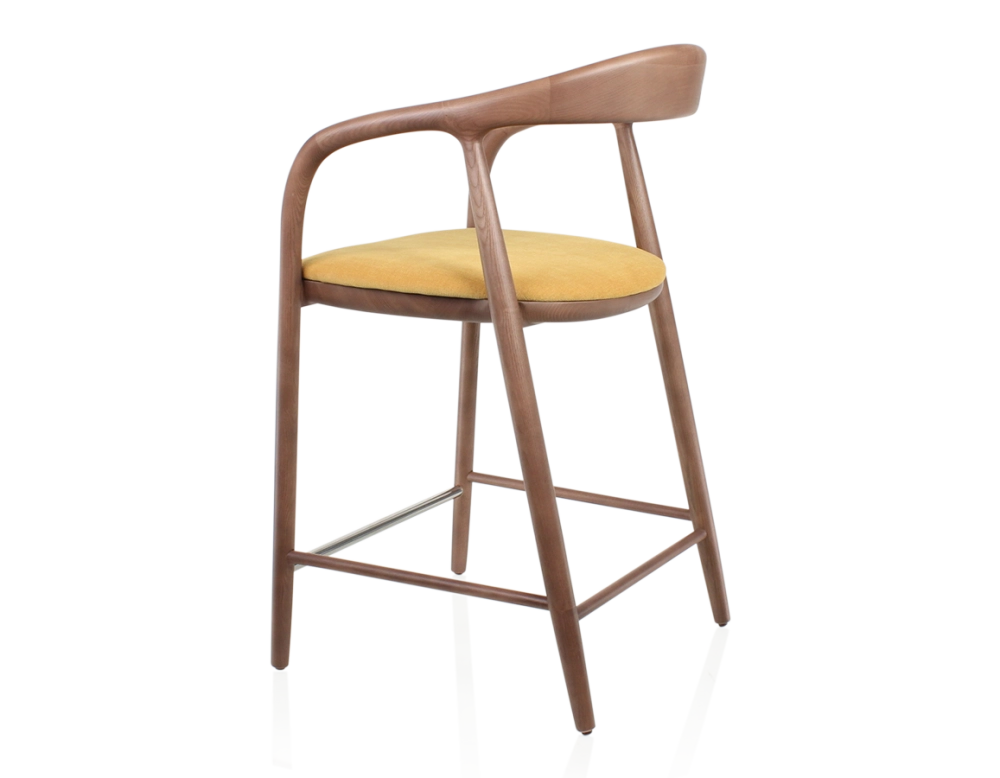 Bar stool H60 cm walnut-stained wood and yellow fabric Bar stool H60 cm walnut-stained wood and yellow fabric