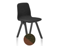 Chaise design en chêne tapissé bois teinte noyer assise tissu bouclé vert