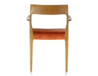Scandinavian armchair with armrests cherry-stained wood, terracotta velvet seat Scandinavian armchair with armrests cherry-stained wood, terracotta velvet seat