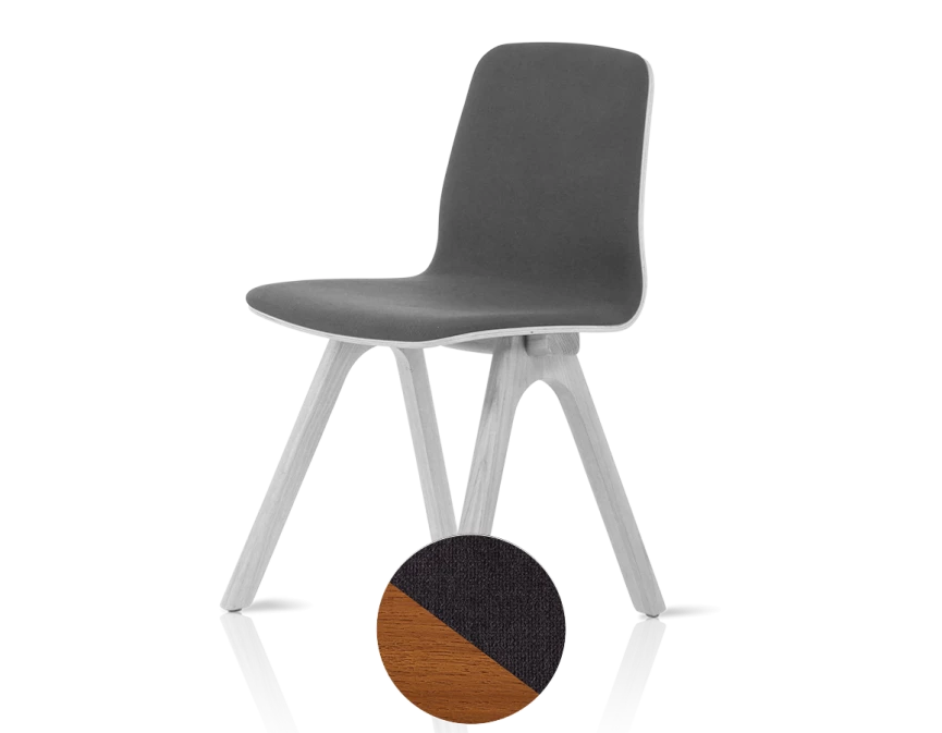 Chaise design en chêne tapissé bois teinte merisier assise tissu gris anthracite