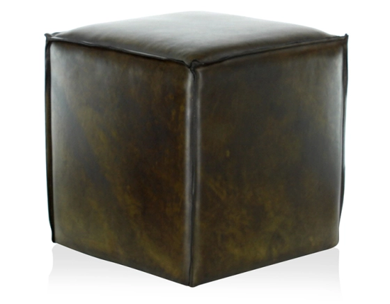 Leather pouffe olive green