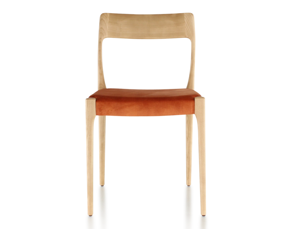 Scandinavian chair natural wood stain, terracotta velvet fabric seat Scandinavian chair natural wood stain, terracotta velvet fabric seat