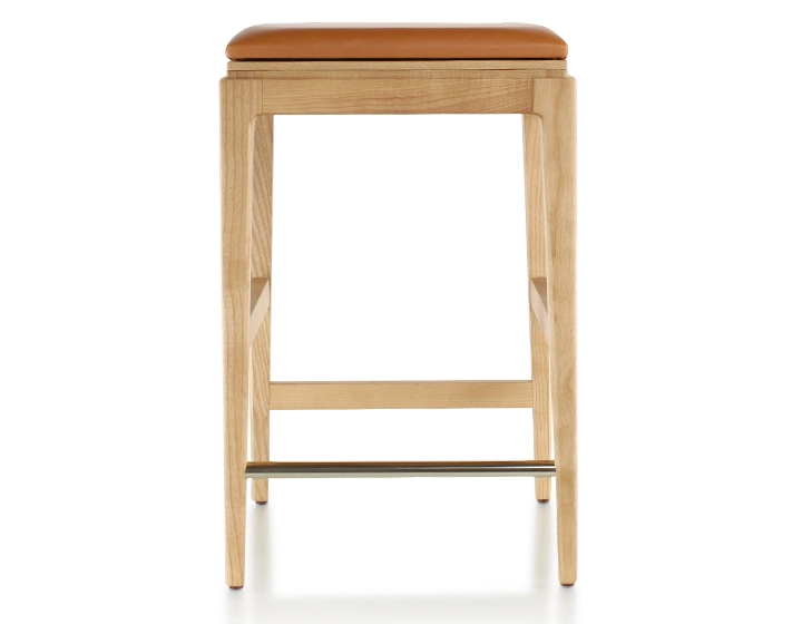 H60 cm designer bar stool natural tint wood, caramel leather seat H60 cm designer bar stool natural tint wood, caramel leather seat