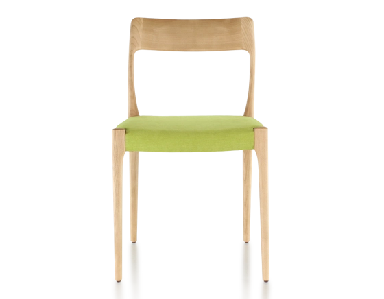 Chaise scandinave bois teinte naturelle assise tissu vert pomme